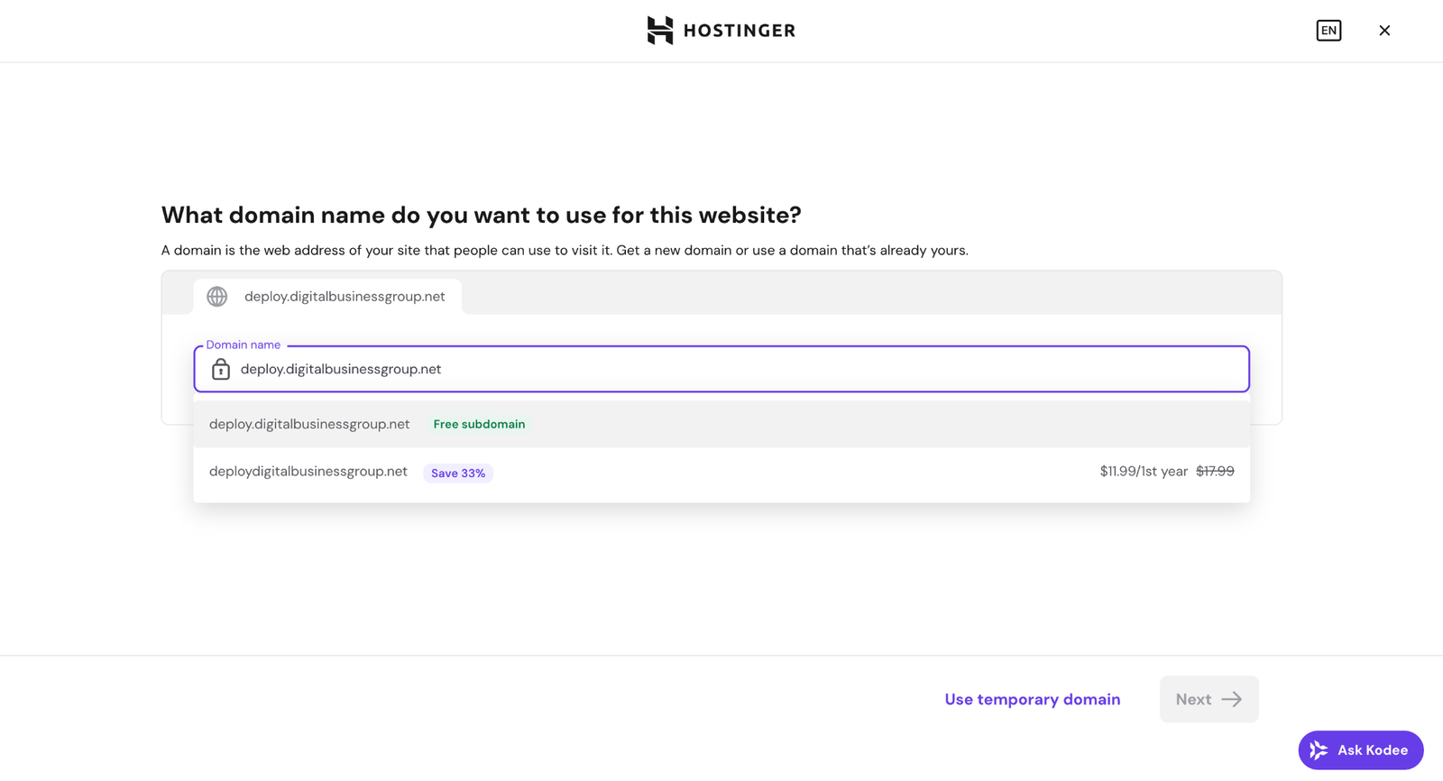 Chọn tên miền cho website trên Hostinger